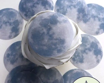 12 Precut edible full moon cupcake toppers. Wafer paper outer space or galaxy birthday cake decorations.