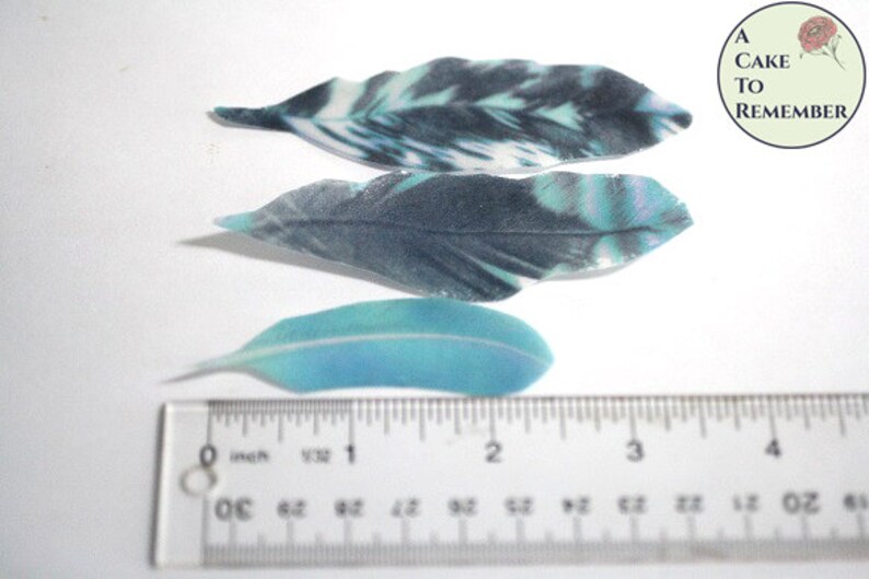 15 large 3.54 edible feathers shades of blue and teal. Etsy