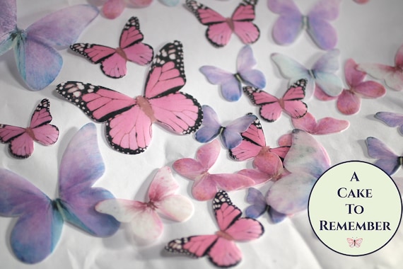 26 pink and purple cake butterflies decorations for a woodland wedding cake or a princess party. Edible butterflies for rustic cake topper Il_570xn
