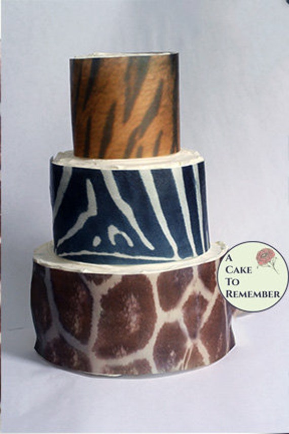 3 sheets of animal print wafer paper for cake decorating. 8" x 10.5" edible paper with assorted patterns, tiger, zebra and giraffe Il_570xn