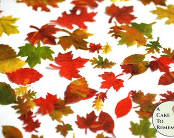 48 TINY mini autumn colors watercolor edible fall leaves cupcake topper, color on both sides .5" to 1.5", wafer paper.