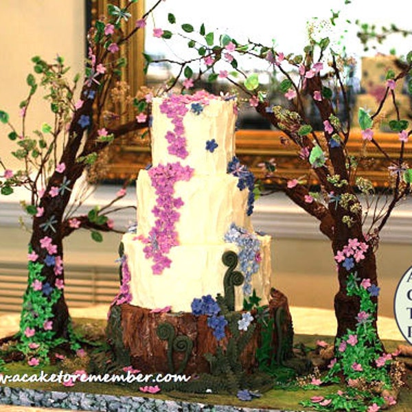 Enchanted Forest Wedding Cake Stand Tutorial- PDF download. Sugar craft tutorial for cake decorating, enchanted forest wedding cake