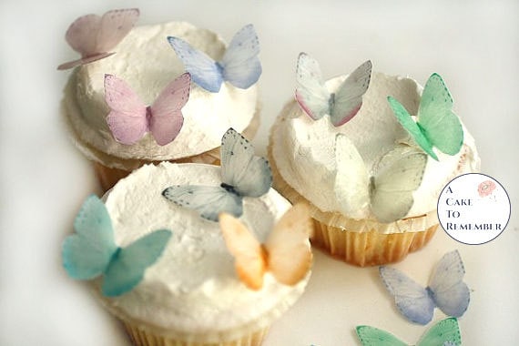 24 small pale pastels wafer paper edible butterflies for cake and cupcake decorating. 1.25" across, edible butterfly cupcake toppers set Il_570xn