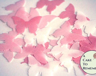 24 pink wafer paper butterflies Birthday cake topper, pink ombre edible butterfly cupcake toppers and cake decorating