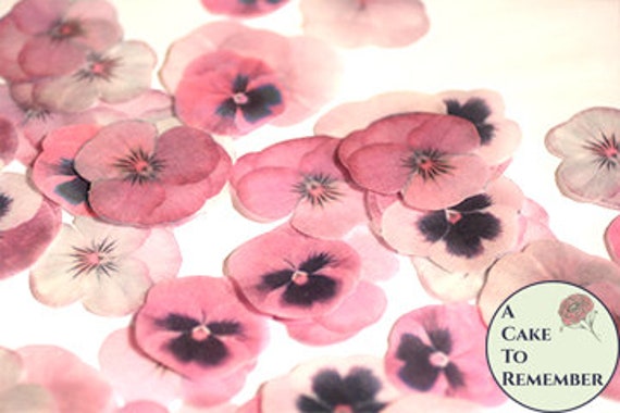 24 pink edible wafer paper pansies, 1.5" - 2" wafer paper flower cupcake toppers. Vegan rice paper pansy for cake and cookie decorating Il_570xn