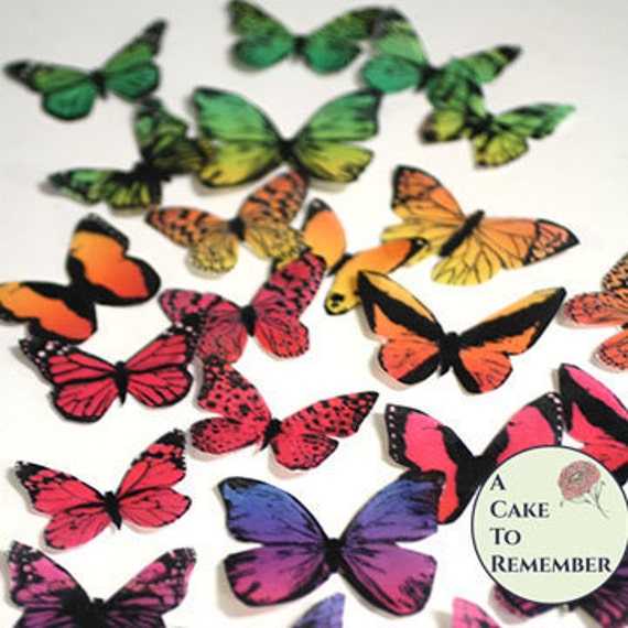Set of 30 rainbow cupcake topper edible butterflies, ombre wafer paper butterflies. Butterfly cakes birthday decoration ideas Il_570xn