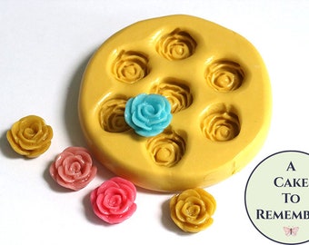 Tiny roses silicone mini flower mold, about 1/2" wide each. Polymer clay silicone mold for flower earrings. Fondant or gumpaste M0028