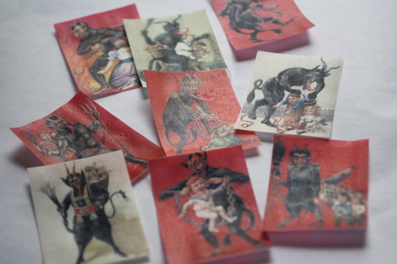 Twelve 2.5"x 3.5" Vintage Krampus edible wafer paper images for cake decorating and cookie decorating. Il_570xn