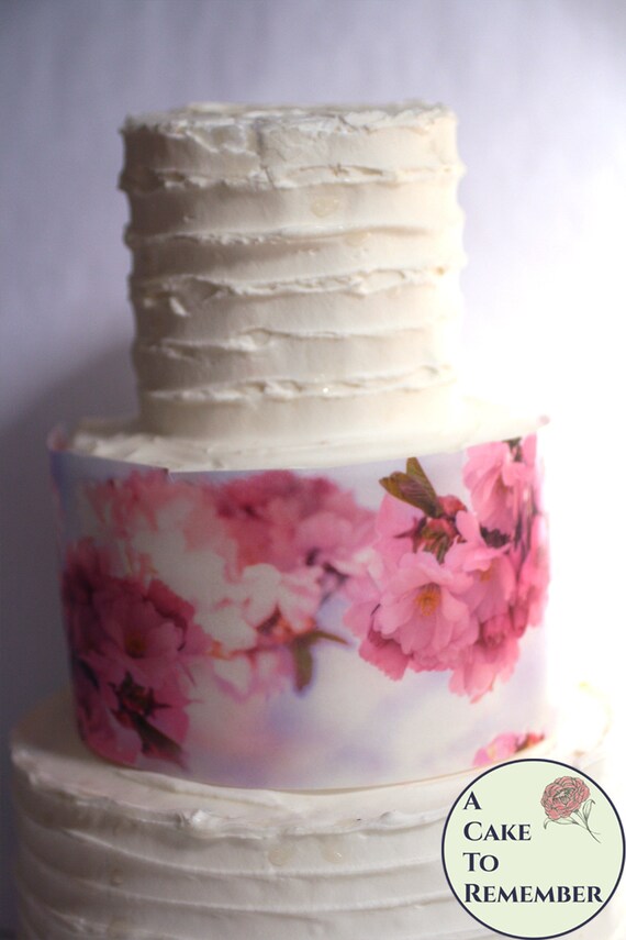 3 sheets of cherry blossom cake wraps, printed edible wafer paper for cake decorating. 8" x 10.5" for pink sakura party cakes and cookies Il_570xn