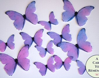 Pinky purple watercolor edible butterflies, 12 wafer paper butterfly cake topper. Wedding Cake butterflies for cupcake decorating