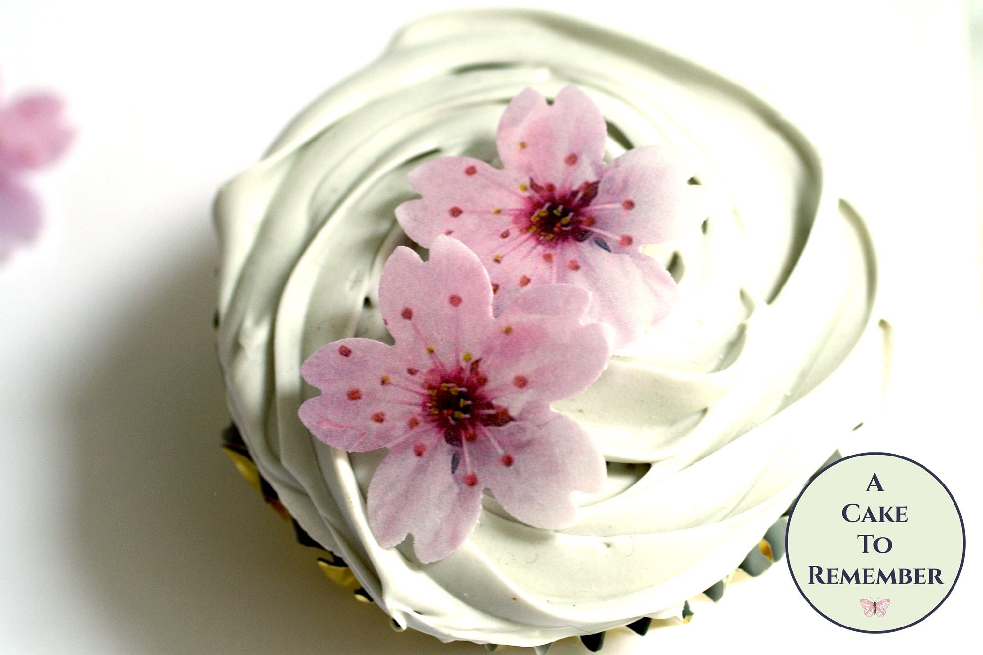 24 fancy wafer paper edible flowers cupcake toppers 1 across Cherry blossoms for wedding cakes and cake pops Also good for