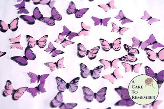 48 small mini pink and purple edible butterflies for princess parties, 1/2" - 3/4" sized cake or cupcake topper, cake pops or smash cakes Il_570xn