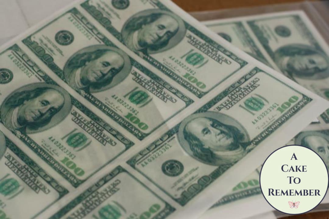Edible 100 Dollar Bills Frosting Sheet. Real Looking Edible Money,Green -  D22887