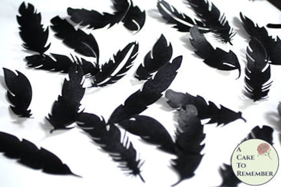 24 2 to 3" black wafer paper feathers in various shapes. Edible feathers for a unique wedding or birthday cake topper, or cupcake toppers Il_570xn