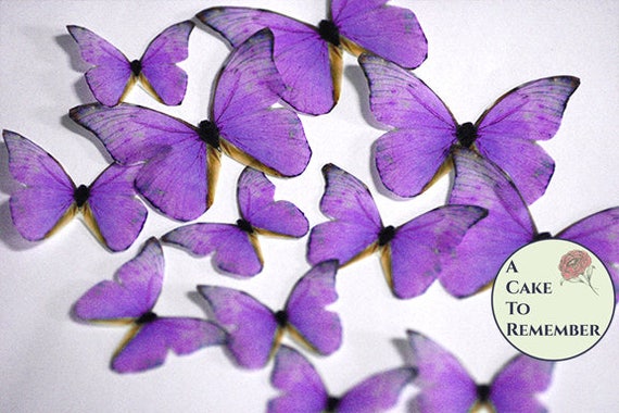 Mariposas comestibles de color morado y rosa para decoración de pasteles  (morado y rosa, 36 unidades)