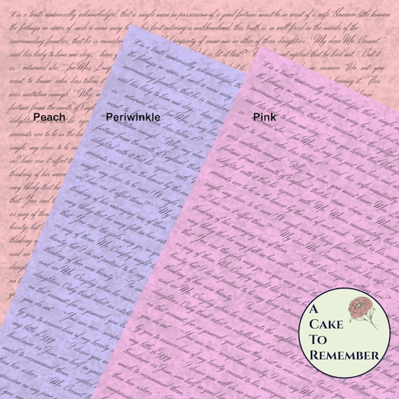 Two Full Sheets of Printed Wafer Paper With Jane Austen Text