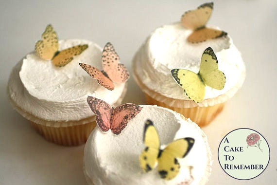 Edible Butterflies 24 Small Yellow Orange Wafer Paper Wedding