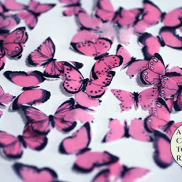 48 small mini pink edible butterflies, 1/2- 3/4" across. Assorted colors available. Wafer paper butterflies for cake pops and cupcakes.