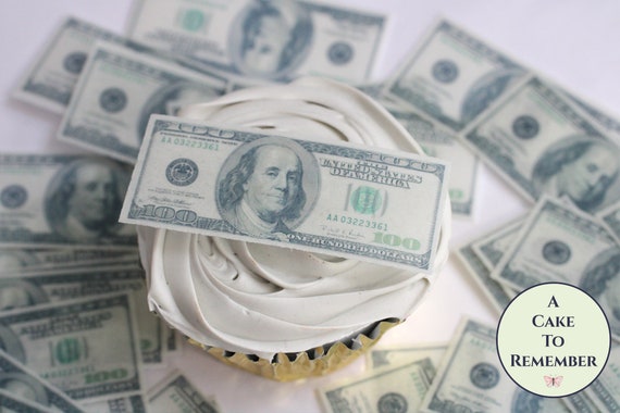 24 Little Precut 100 Dollar Bill Cupcake Toppers. 2.5 Long Edible Money  Image Wafer Paper for Cake Decorating. Precut Edible Fake Money. 