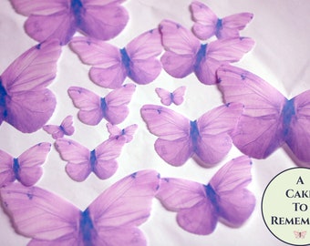 16 pale purple edible butterflies, wafer paper edible butterfly party decoration for cakes and cupcakes. Garden wedding cake topper