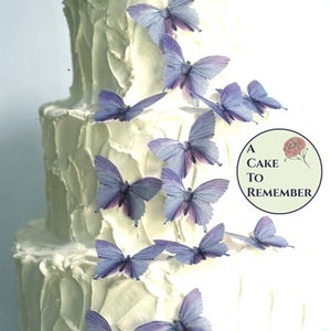 15 lavender romantic cake topper edible butterflies. 2" wide. Purple butterfly wedding cake topper set for woodland weddings