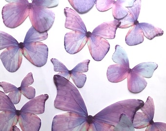 15 lavender wafer paper edible butterflies for cake and cupcake toppers, assorted sizes. Butterfly decor for birthdays and baby showers