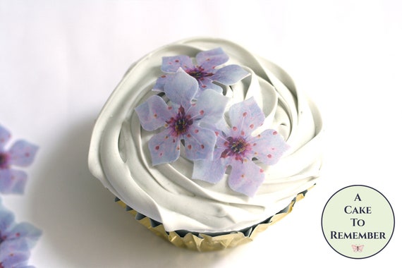 24 Fancy Wafer Paper Edible Flowers Cupcake Toppers 1 Across