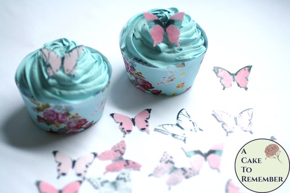 34 1" edible butterflies pink ombre wedding cake topper set, cake decorating, cake pops, wafer paper butterfly cupcake toppers Il_570xn