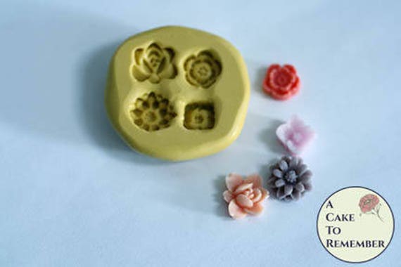 Tiny Silicone Mini Flower Mold, About 1/4 Wide Each. Clay Molds