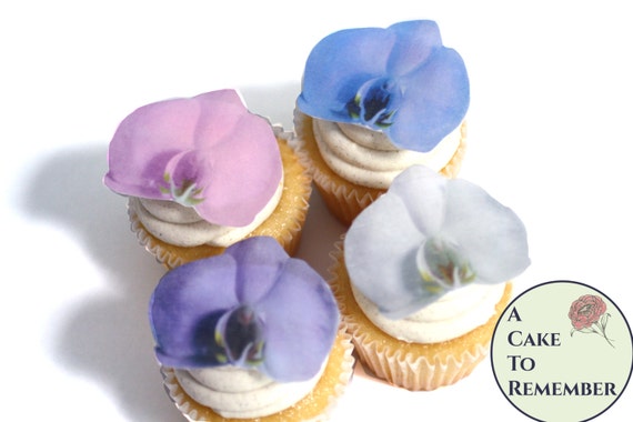 12 Edible Flower Cupcake Toppers Wafer Paper Orchids For Baby Etsy