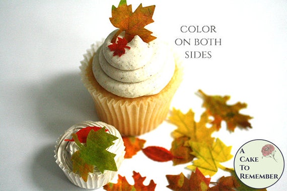 24 mini watercolor edible fall leaves cupcake topper, .5" to 1.5" with color on both sides , wafer paper. Autumn wedding cake decorations. Il_570xn