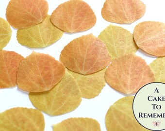 18 edible aspen leaves, fall wedding cake topper, color on both sides 2" wide wafer paper. Autumn leaf fall wedding cupcake toppers.