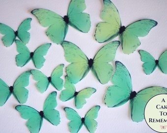 Citrus green watercolor edible butterflies, 12 wafer paper butterflies for wedding cake toppers. Cake butterfly for cupcake decorating