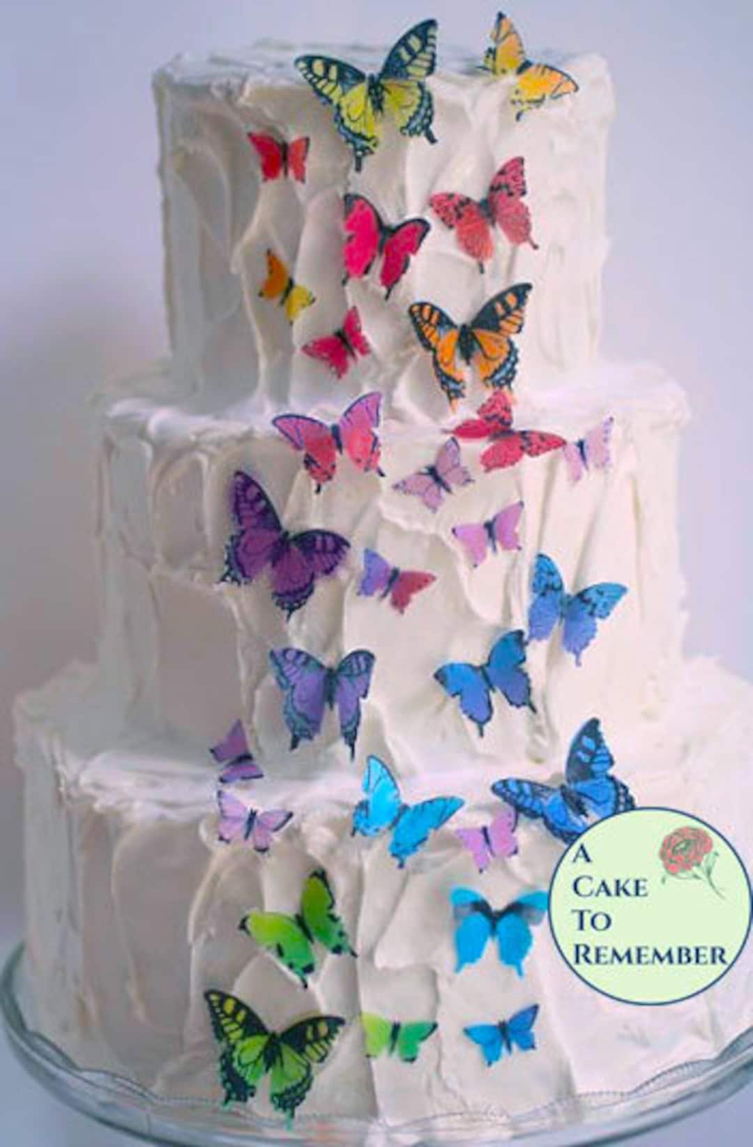 Rainbow Edible Butterflies, 28 Assorted Sizes for Butterfly Cake Topper.  Wafer Paper Butterflies, Wedding Cupcake Butterflies, Cake Pops. 