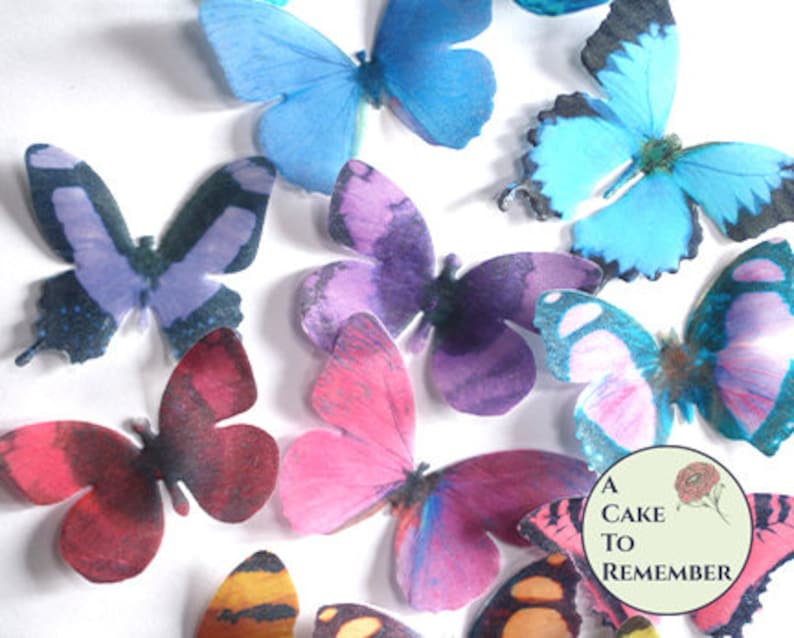 16 cake butterflies 2 wide wafer paper rainbow color butterflies set for wedding or birthday cakes edible butterfly cupcake toppers