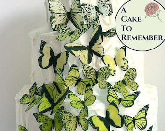 Summer wedding cake set of 30 yellow ombre edible butterflies, butterfly cake topper, wafer paper butterflies.