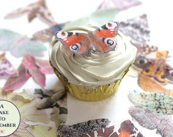Ships fast- 24 edible moths wafer paper cupcake toppers for Halloween parties. 1.5"-2" across, edible creepy cute cake decorations.
