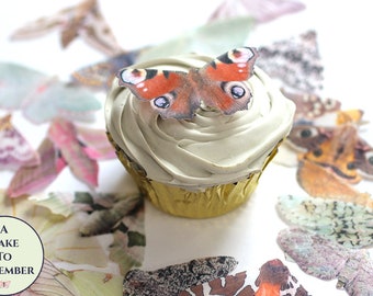 Ships fast   24 edible moths wafer paper cupcake toppers for Halloween parties. 1.5"-2" across, edible creepy cute cake decorations.