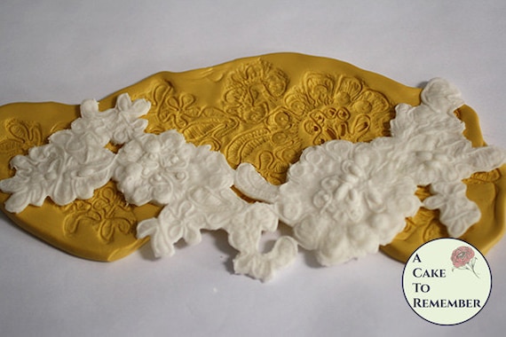 Long alencon cake lace mold, lace mold for cake decorating. 7 1/2" long flexible lace mold, food safe mold for cakes. M5127 Il_570xn