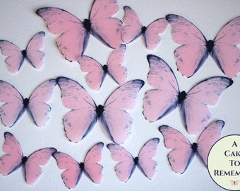Ships fast- Pink watercolor edible butterflies, 12 wafer paper butterflies for wedding cake toppers. Cake butterfly for cupcake decorating