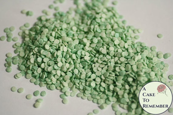 Glittery edible confetti sequins cupcake sprinkles. Light jade green color 1/8" pieces (about 5mm). Mermaid party cake toppers, round quins. Il_570xn