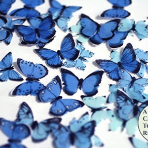 48 small mini blue edible butterflies, wedding cake topper set. Paper butterflies, wedding cake topper, waferpaper butterflies, cake pops