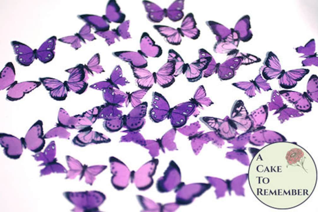 24 small orange, pink and purple edible butterflies for cakes and