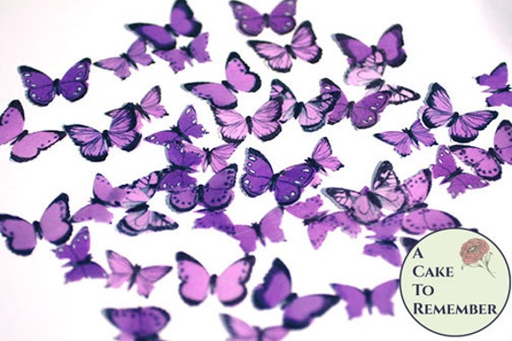 48 small purple edible butterflies, mini butterflies. 1/2" - 3/4" sized cake or cupcake topper, cake pops or smash cake topper. Il_570xn
