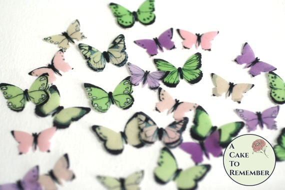 24 small Baby shower cake topper, Edible butterflies, pink, green and purple for cake decorating, cupcake decorating, cake pop. Wafer paper Il_570xn
