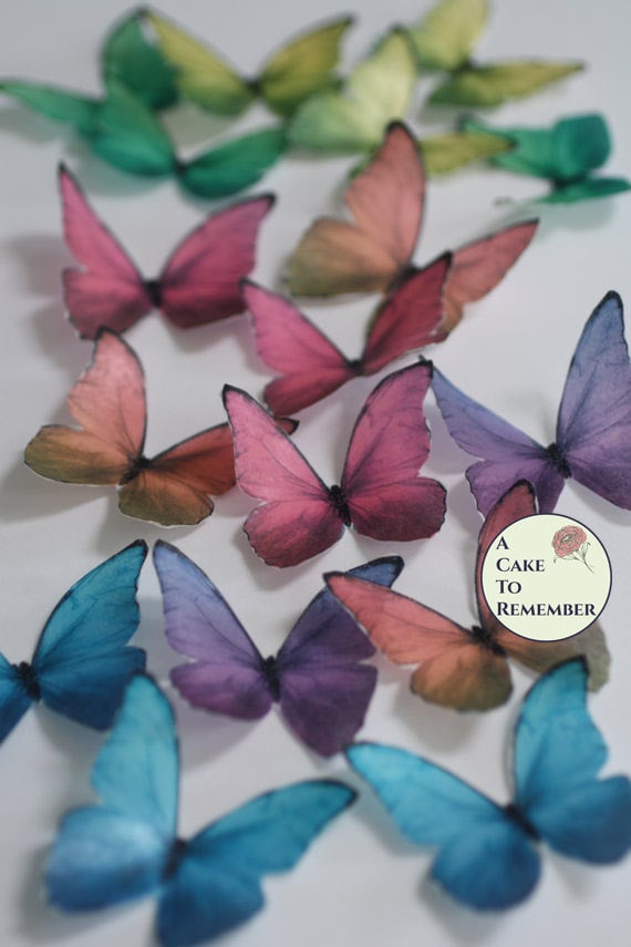 Edible Butterflies 12 Wafer Paper Rainbow Butterflies Wedding Etsy