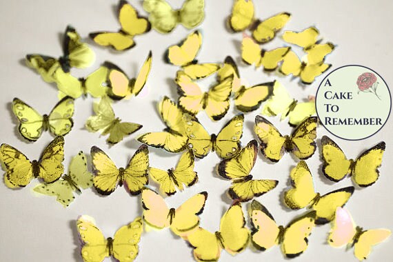 48 small mini yellow edible butterflies, 1/2"- 3/4" wide. For cakes or cupcake toppers, cake pops or smash cake topper set. Wafer paper Il_570xn