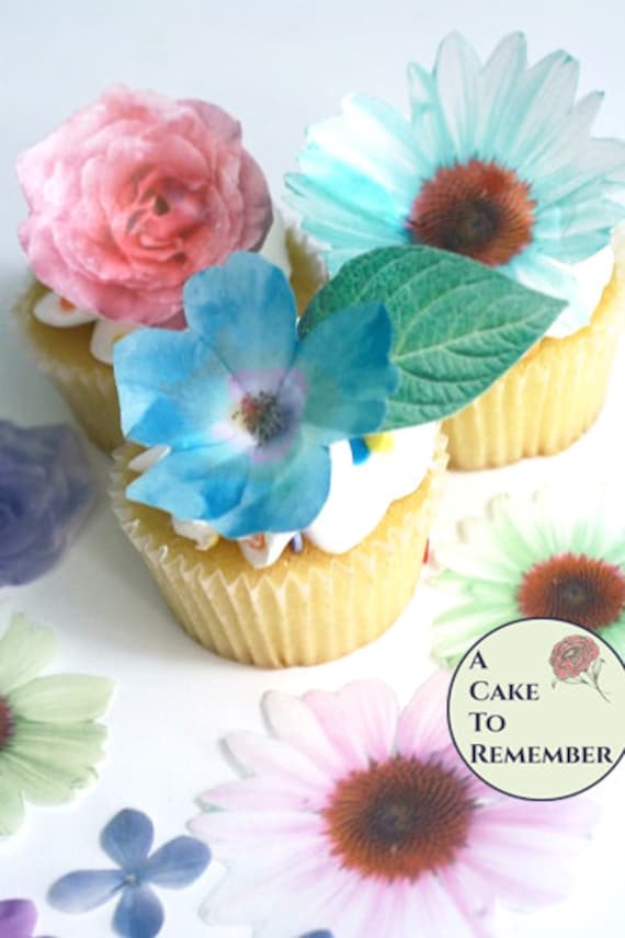 Edible Flowers 24 Wafer Paper Flowers And Leaves For Cake