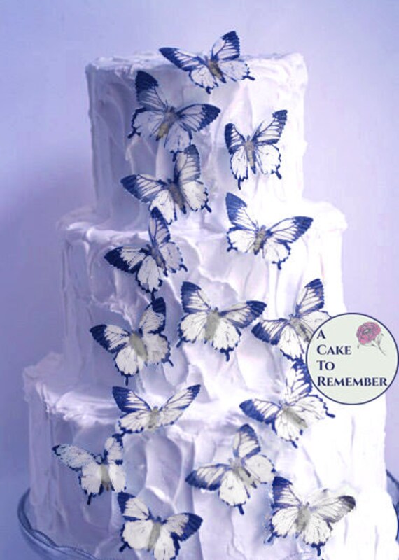 15 large edible butterflies in black and white for cake decorating. Wafer paper butterflies set, wedding cake toppers, cupcake decorations Il_570xn