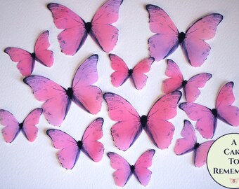 Magenta pink watercolor edible butterflies, 12 wafer paper butterflies for wedding cake toppers. Cake butterfly for cupcake decorating